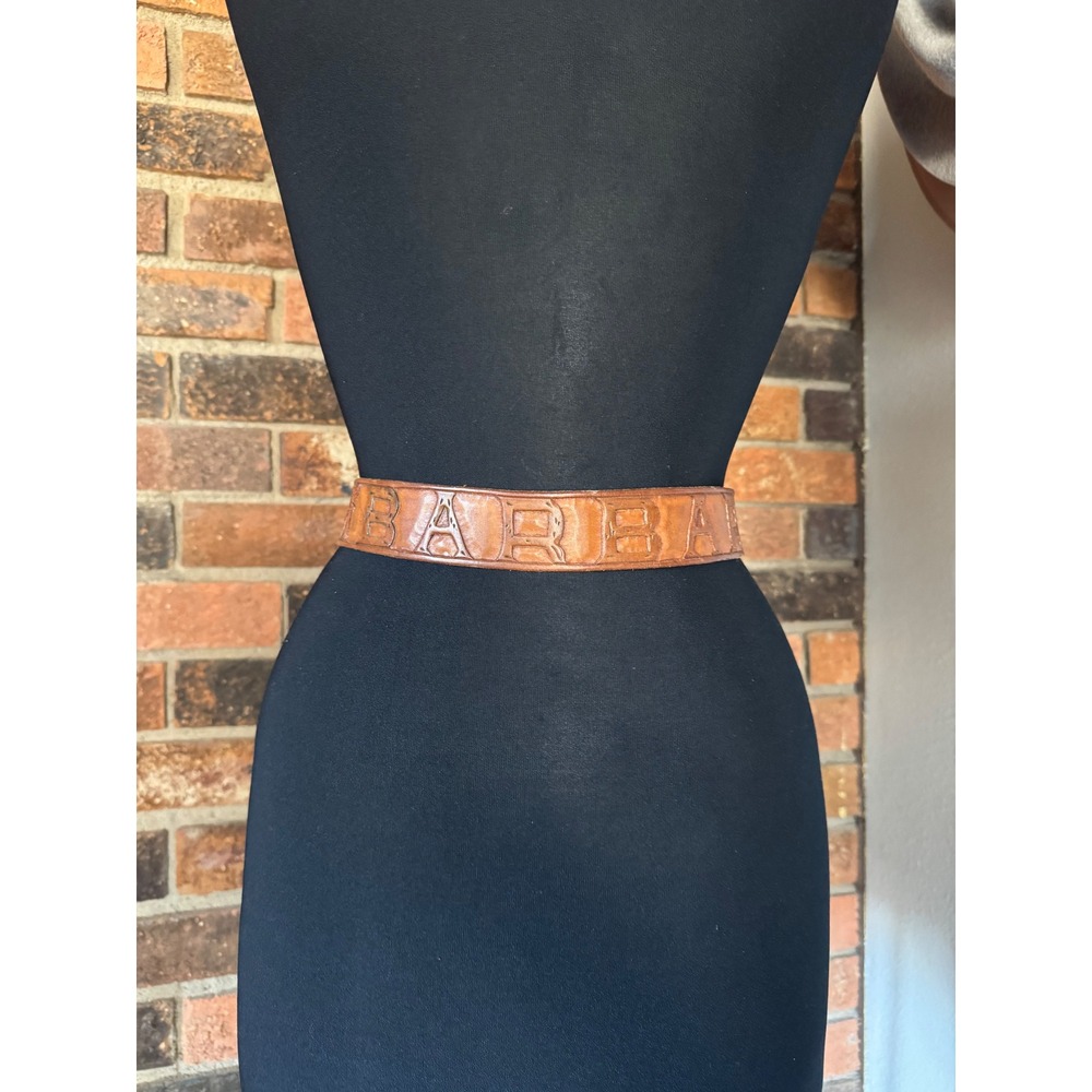 Vintage Tooled Leather‎ Belt BARBARA Western Boho Accent